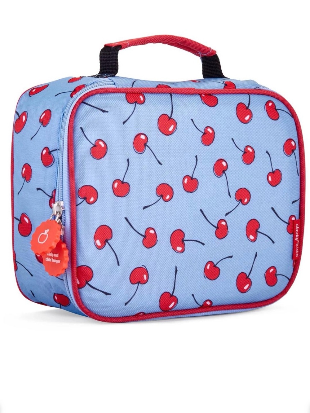 Cheeky Kids' Cherry 🍒  Print Insulated Lunch Bag, Light Blue and Red